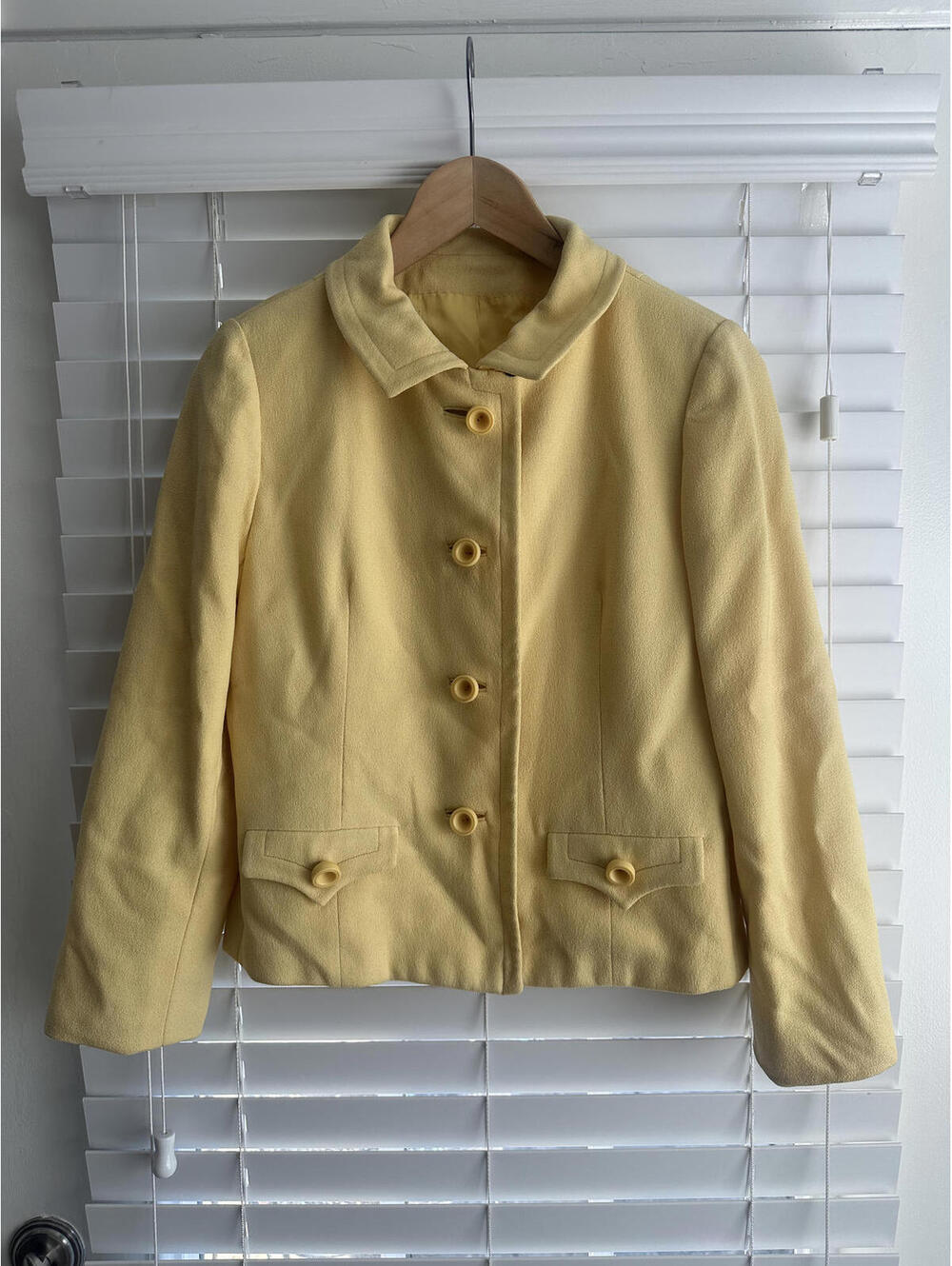 Vtg 80s Yellow Structured Power Shoulder Button-Up Blazer Jacket Women S/M